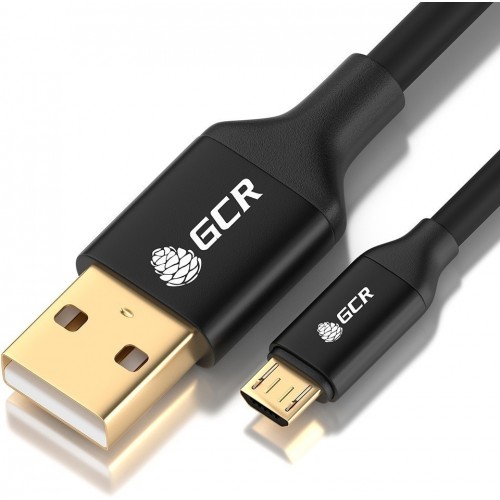 Кабель Greenconnect 3A 1.0m USB 2.0 для Samsung, GOLD, ОS Android, AM/microB 5pin, черный, AL корпус черный, черный ПВХ, 28/22 AWG, поддержка функции быстрой зарядки, GCR-51179