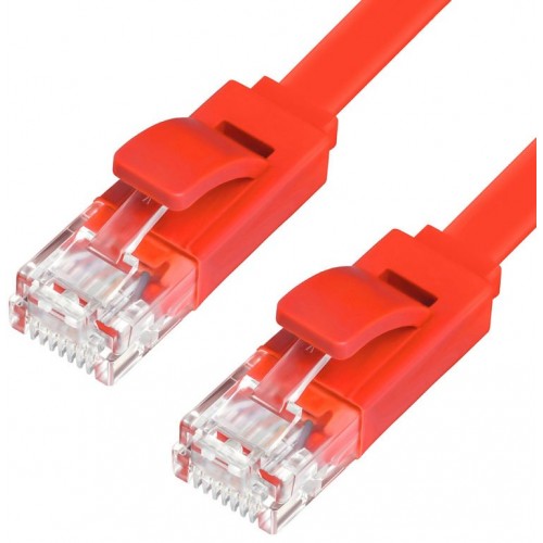 Патч-корд Greenconnect PROF плоский прямой 0.15m, UTP медь кат.6, красный, 30 AWG, GCR-LNC624-0.15m, ethernet high speed 10 Гбит/с, RJ45, T568B GCR-LNC624-0.15m