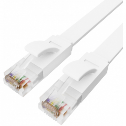 Патч-корд Greenconnect PROF плоский прямой 15.0m, UTP медь кат.6, белый, 30 AWG, ethernet high speed 10 Гбит/с, RJ45, T568B, GCR-51790 GCR-51790