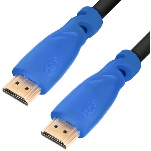 Кабель Greenconnect 0.5m HDMI версия 2.0, HDR 4:2:2, Ultra HD, 4K 60 fps 60Hz/5K*30Hz, 3D, AUDIO, 18.0 Гбит/с, 28/28 AWG, OD7.3mm, тройной экран, черный, синие коннекторы, GCR-HM331-0.5m GCR-HM331-0.5m