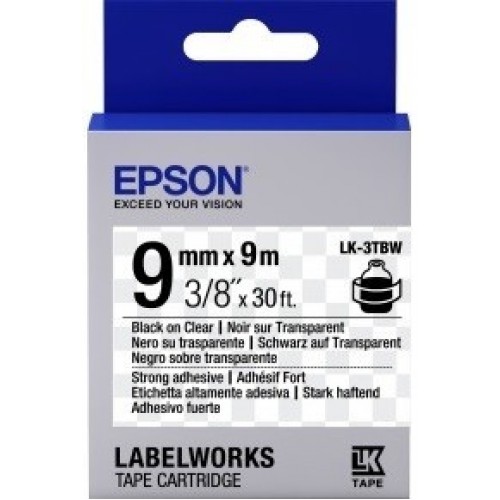 Лента Epson Tape LK-3TBW Strng adh Blk/Clear 9/9 C53S653006