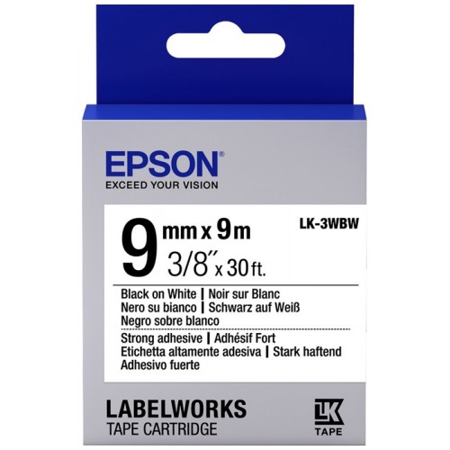 Лента Epson Tape LK3WBW Strng adh Blk/Wht 9/9 C53S653007