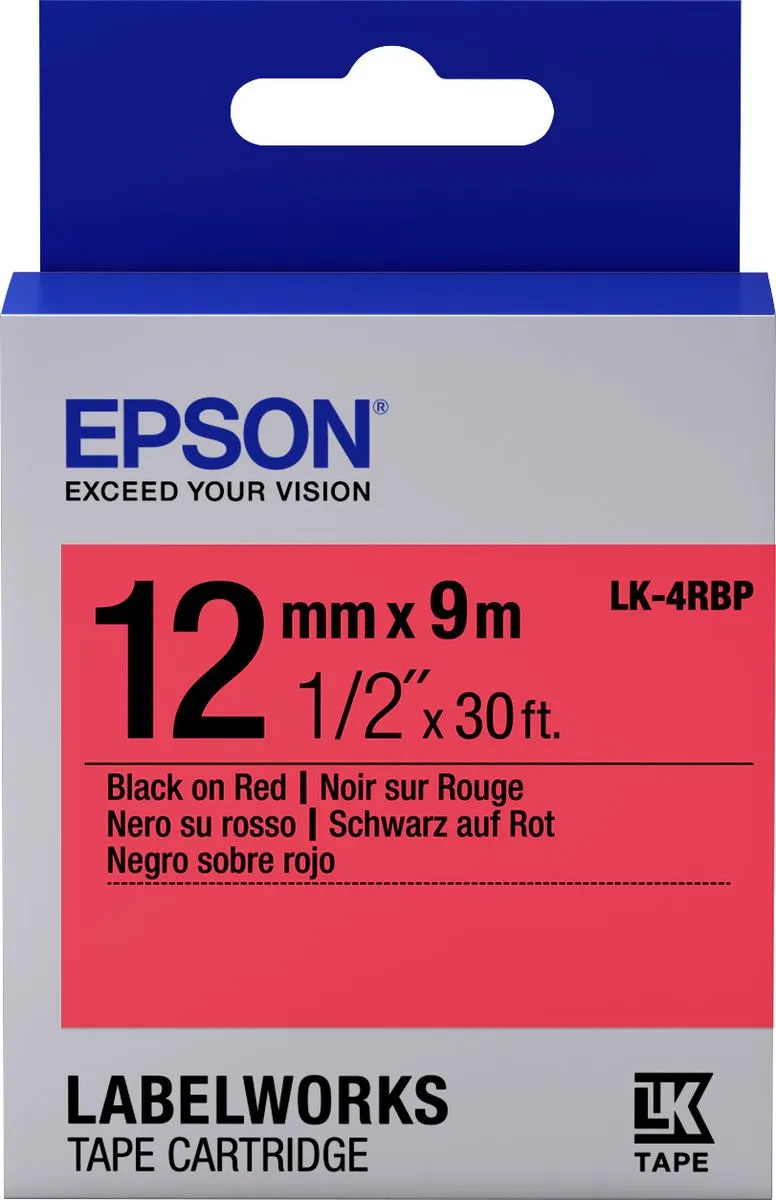 Лента Epson Tape LK-4RBP Pastel Blk/Red 12/9 C53S654007