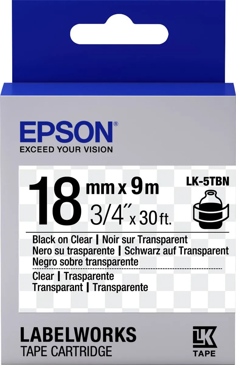 Лента Epson Tape LK-5TBN Clear Blk/Clear 18/9 C53S655008