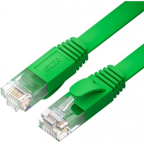 Патч-корд GCR PROF плоский прямой 1.5m, UTP медь кат.6, зеленый, 30 AWG, ethernet high speed 10 Гбит/с, RJ45, T568B, GCR-52837 GCR-52837