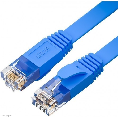 Патч-корд GCR PROF плоский прямой 3.0m, UTP медь кат.6, синий, 30 AWG, ethernet high speed 10 Гбит/с, RJ45, T568B GCR-52869