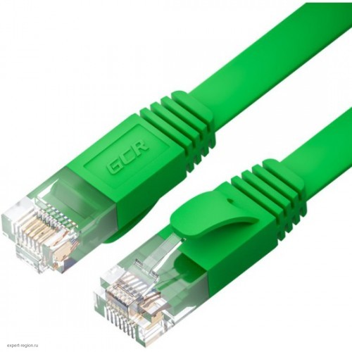 Патч-корд GCR PROF плоский прямой 2.0m, UTP медь кат.6, зеленый, 30 AWG, ethernet high speed 10 Гбит/с, RJ45, T568B, GCR-52840 GCR-52840