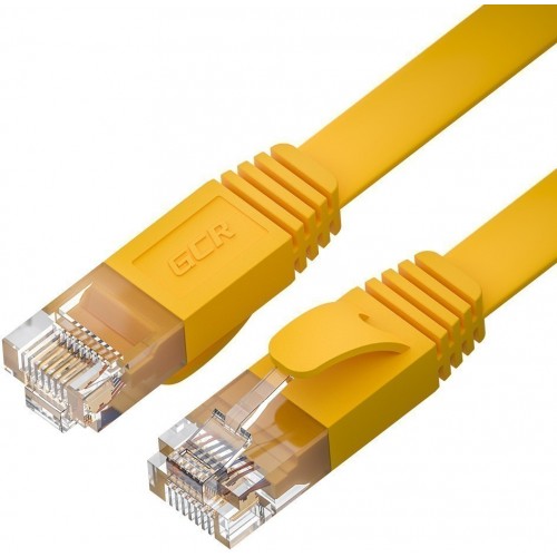 Патч-корд GCR PROF плоский прямой 2.0m, UTP медь кат.6, желтый, 30 AWG, ethernet high speed 10 Гбит/с, RJ45, T568B, GCR-52827