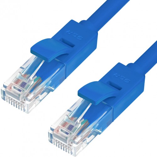 Патч-корд прямой Greenconnect малодымный LSZH 5.0m UTP кат.5e, синий, 24 AWG, литой, ethernet high speed 1 Гбит/с, RJ45, T568B, GCR-50682