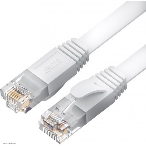 Патч-корд GCR PROF плоский прямой 10.0m, UTP медь кат.6, белый, 30 AWG, ethernet high speed 10 Гбит/с, RJ45, T568B, GCR-52849 GCR-52849