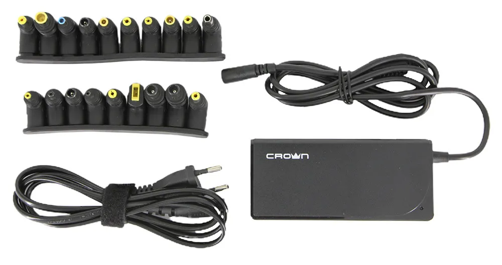 Блок питания для ноутбуков Crown CMLC-6006 65W, автомат. выбор, 19 переходников, USB QC3.0