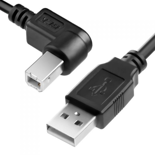 Кабель Greenconnect 0.5m USB 2.0, AM/BM угловой, черный, 28/28 AWG, экран, армированный, морозостойкий GCR-UPC3M2-BB2S-0.5m