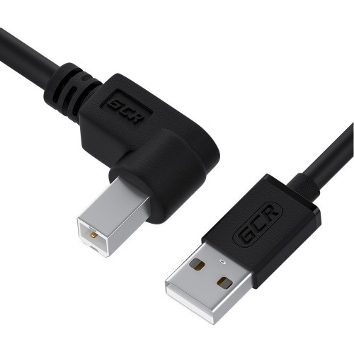 Кабель GCR 0.5m USB 2.0, AM/BM угловой левый, черный, 28/28 AWG GCR-52930