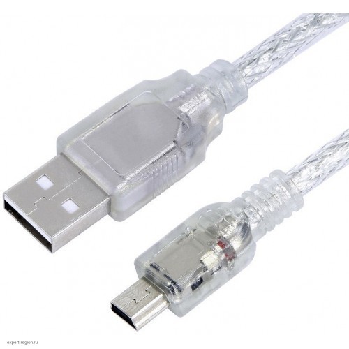 Кабель Greenconnect PROF 1.5m USB 2.0, AM/mini 5P, прозрачный, 28/24 AWG, экран, армированный, морозостойкий, GCR-UM1M5P-BD2S-1.5m