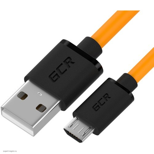 Кабель GCR QC 1.5m MicroUSB, быстрая зарядка, оранжевый TPE, черные коннекторы, 28/22 AWG, GCR-52460 