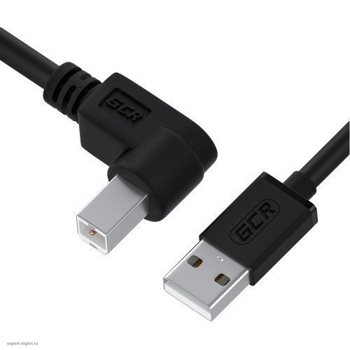 Кабель GCR 1.5m USB 2.0, AM/BM угловой, черный, 28/28 AWG, экран, армированный, GCR-52916 GCR-52916