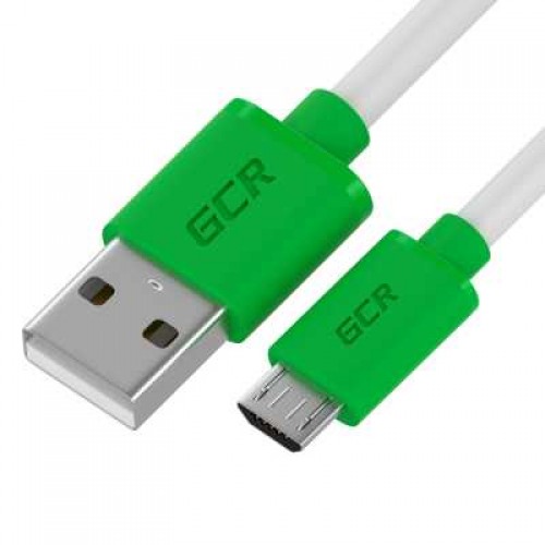 Кабель GCR QC 1.0m MicroUSB, быстрая зарядка, белый TPE, зеленые коннекторы, 28/22 AWG, GCR-52478