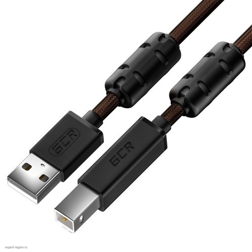 Кабель GCR PROF 5.0m USB 2.0, AM/BM, черно-прозрачный, ферритовые кольца, 28/24 AWG, экран, армированный, морозостойкий, GCR-52419