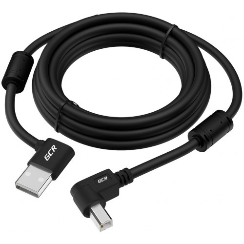 Кабель Greenconnect 1.5m USB 2.0, AM угловой/BM угловой, черный, 28/28 AWG, экран, армированный, морозостойкий, GCR-51172