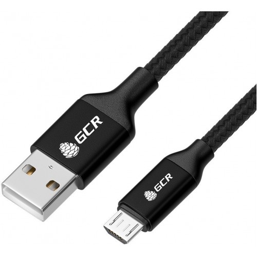 Кабель GCR QC 1.5m MicroUSB, быстрая зарядка, черный нейлон, AL корпус черный, черный ПВХ, 28/24 AWG, GCR-52476