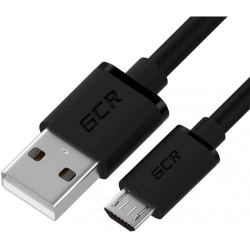 Кабель GCR QC 1.5m MicroUSB, быстрая зарядка, черный TPE, черные коннекторы, 28/22 AWG, GCR-52461