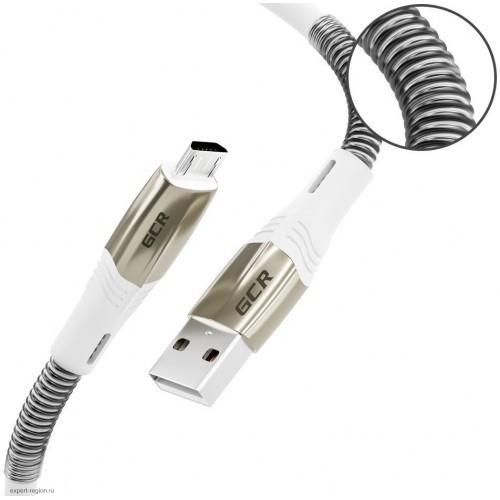 Кабель GCR 1.2m MicroUSB series MERCEDES & SPRING, WHITE, для зарядки, NO Sync data, 22 AWG, GCR-52217