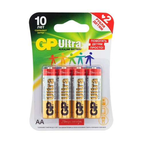 Батарея GP Ultra Alkaline 15AUGLNEW LR6 AA (4шт)