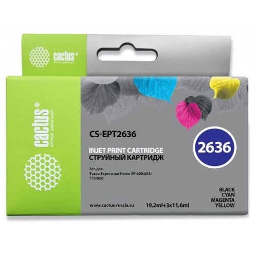 Картридж струйный Cactus CS-EPT2636 черный/голубой/пурпурный/желтый набор (65.6мл) для Epson Expression Home XP-600/605/700