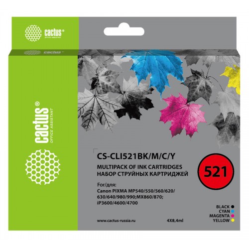 Картридж струйный Cactus CS-CLI521BK/M/C/Y 