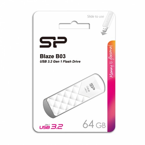 Флеш-диск USB 3.2 64Gb, Silicon Power Blaze B03, Белый