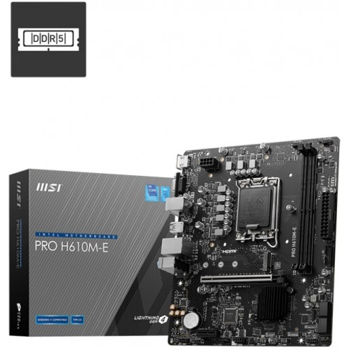 Материнская плата MSI PRO H610M-E DDR5 s1700,2DDR5,1PCI-Ex16,1PCI-Ex1,1M.2,4SATA3.0,4USB3.2Gen1, mATX,RTL