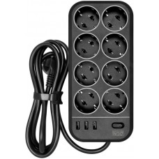 Сетевой фильтр Powercom сетевой фильтр, 3 метра, 8 розеток, 3xUSB, 16А/4кВт, cечение провода: 3х1,5м