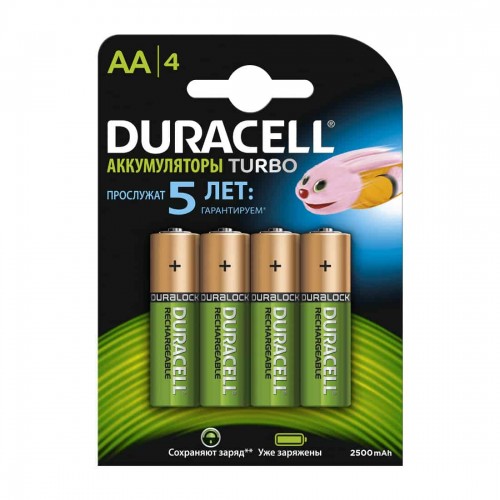 Аккумулятор Duracell Rechargeable, AA, 2.5 Ач, 4шт.