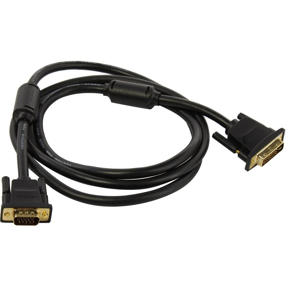 Кабель DVI-I->VGA(M-M) 1.5м, Vention с ферритовым фильтром, (EACBG) черный