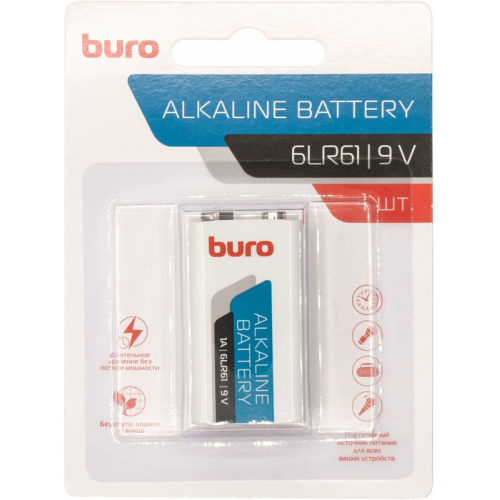 Батарея \"Крона\" Buro Alkaline 6LR61 9V (1шт) блистер