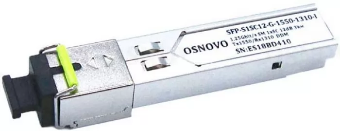 Модуль SFP OSNOVO SC, 1,25 Гбит/c, до 3км, Tx:1550/Rx:1310, DDM