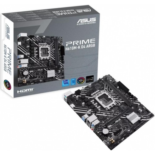 Материнская плата ASUS PRIME H610M-K D4 ARGB, LGA1700, H610, 2*DDR4, D-Sub + HDMI, SATA3, Gb LAN