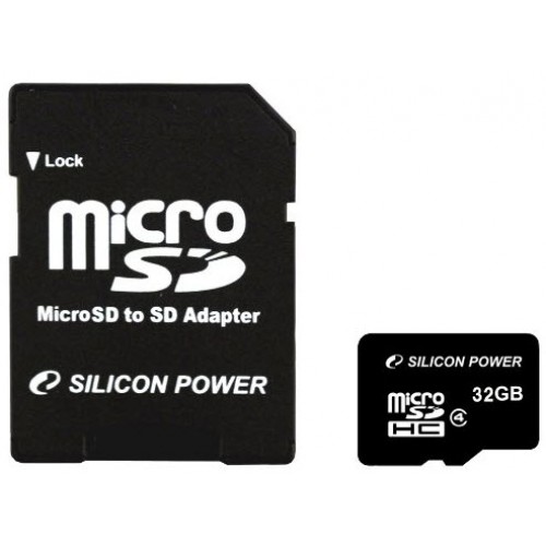 Карта памяти microSD Card32Gb Silicon Power Class4 HC + SD адаптер (SP032GBSTH004V10-SP)