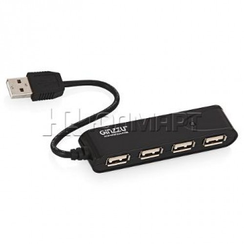 Концентратор USB 2.0 HUB 4-port Ginzzu GR-424UB черный