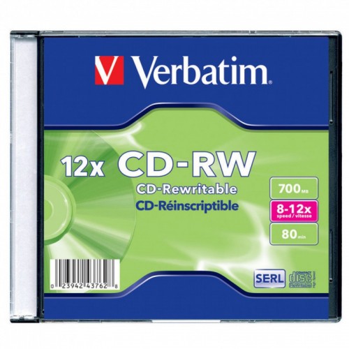 Диск CD-RW перезап. Verbatim 700Mb 8-12x Slim case (43762)